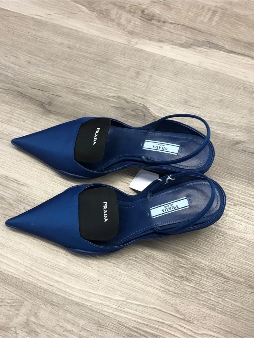 Prada Blue Satin Pointed Slingback Mules - Picture 2 of 4